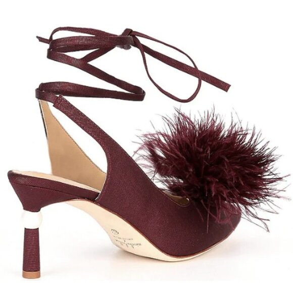ANTONIO MELANI x Nicola Bathie Claire Ostrich Feather Pom  NEW Antonio Melani x Nicola Bathie Claire Ostrich Feathers Pom Ankle Wrap Pumps